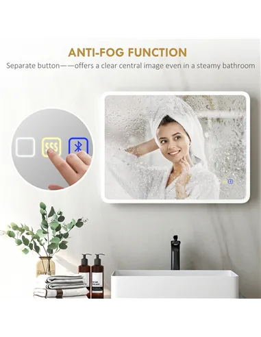 HOMCOM 80 x 60cm LED Bathroom Mirror, with Bluetooth - Silver Tone