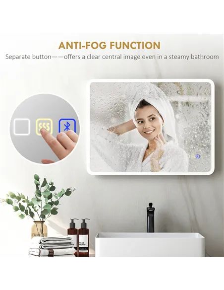 HOMCOM 80 x 60cm LED Bathroom Mirror, with Bluetooth - Silver Tone