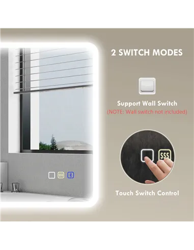 HOMCOM 80 x 60cm LED Bathroom Mirror, with Bluetooth - Silver Tone