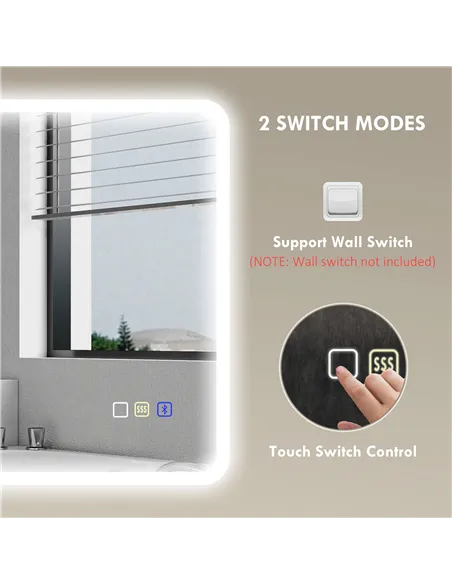 HOMCOM 80 x 60cm LED Bathroom Mirror, with Bluetooth - Silver Tone