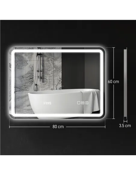 HOMCOM 80 x 60 cm Bluetooth Bathroom Mirror - Silver-Tone