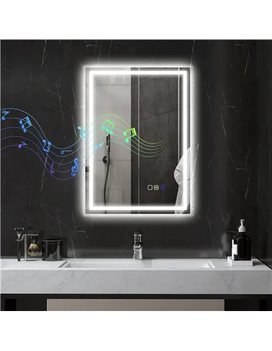 HOMCOM 50 x 70 cm Anti-Fog LED Bathroom Mirror, with Bluetooth - Silver Tone
