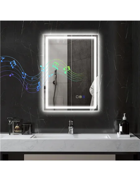 HOMCOM 50 x 70 cm Anti-Fog LED Bathroom Mirror, with Bluetooth - Silver Tone