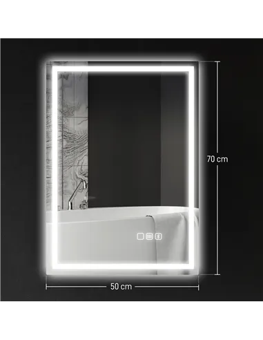 HOMCOM 50 x 70 cm Anti-Fog LED Bathroom Mirror, with Bluetooth - Silver Tone