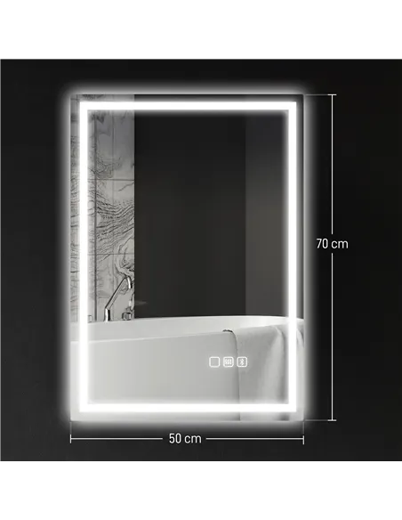 HOMCOM 50 x 70 cm Anti-Fog LED Bathroom Mirror, with Bluetooth - Silver Tone