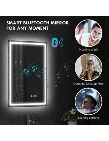 HOMCOM 50 x 70 cm Anti-Fog LED Bathroom Mirror, with Bluetooth - Silver Tone