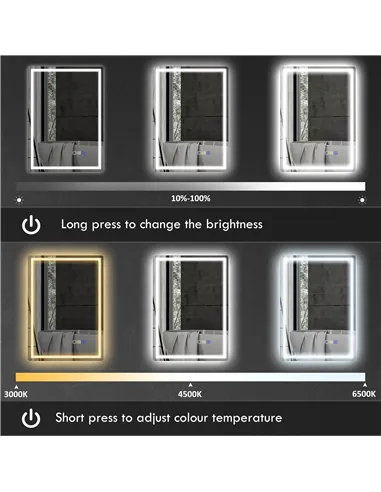 HOMCOM 50 x 70 cm Anti-Fog LED Bathroom Mirror, with Bluetooth - Silver Tone