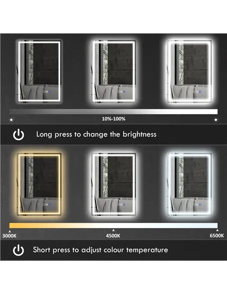 HOMCOM 50 x 70 cm Anti-Fog LED Bathroom Mirror, with Bluetooth - Silver Tone