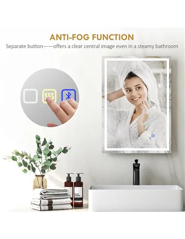 HOMCOM 50 x 70 cm Anti-Fog LED Bathroom Mirror, with Bluetooth - Silver Tone