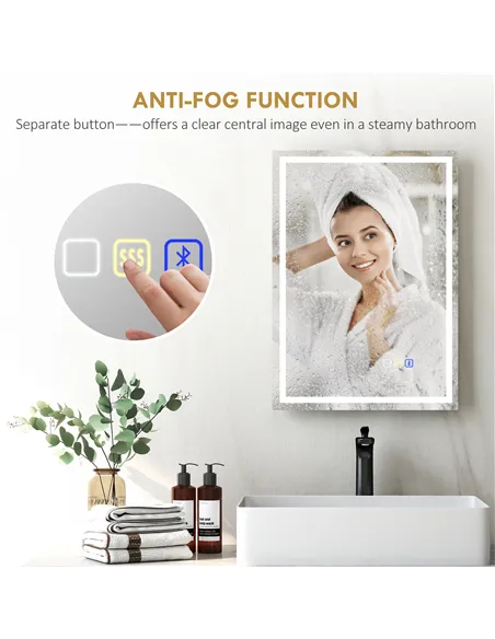 HOMCOM 50 x 70 cm Anti-Fog LED Bathroom Mirror, with Bluetooth - Silver Tone
