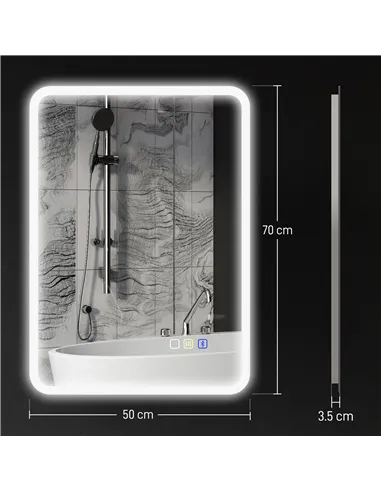 HOMCOM 70 x 50cm LED Bathroom Mirror, with Bluetooth - Silver Tone