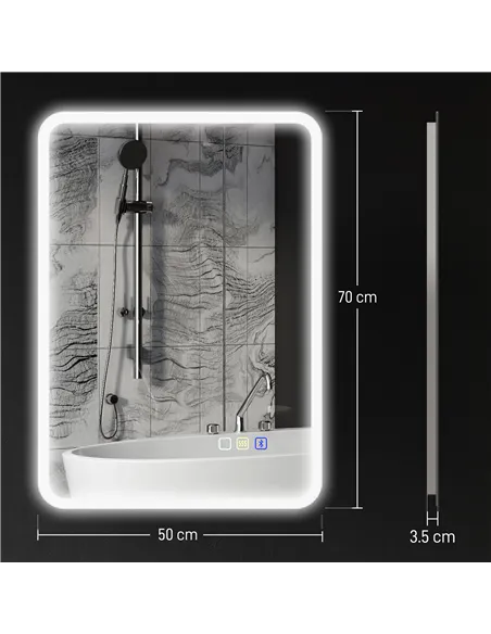 HOMCOM 70 x 50cm LED Bathroom Mirror, with Bluetooth - Silver Tone