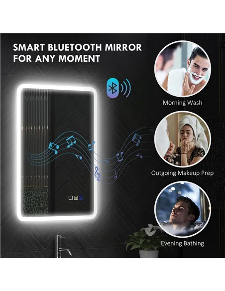 HOMCOM 70 x 50cm LED Bathroom Mirror, with Bluetooth - Silver Tone