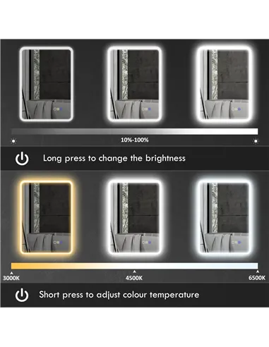 HOMCOM 70 x 50cm LED Bathroom Mirror, with Bluetooth - Silver Tone