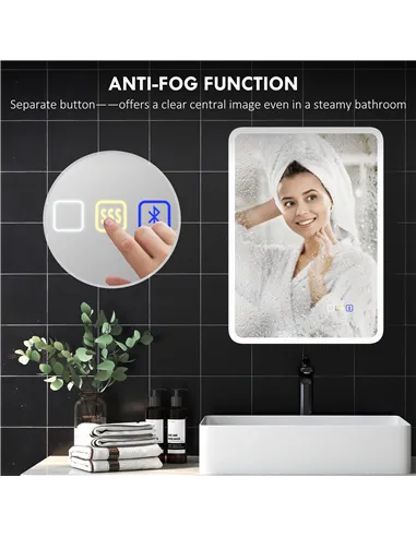 HOMCOM 70 x 50cm LED Bathroom Mirror, with Bluetooth - Silver Tone