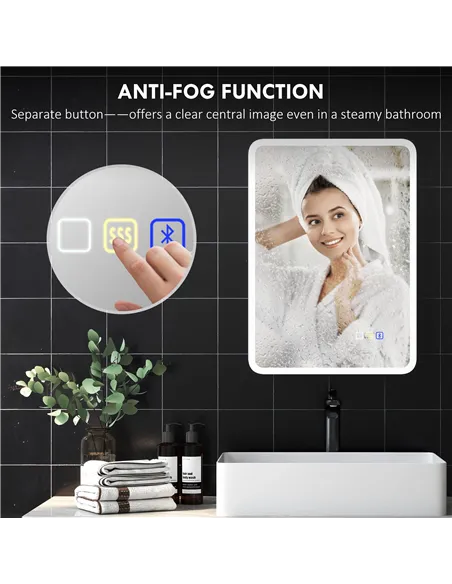 HOMCOM 70 x 50cm LED Bathroom Mirror, with Bluetooth - Silver Tone