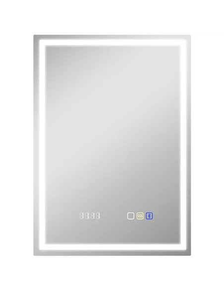 HOMCOM 50 x 70 cm Anti-Fog LED Bathroom Mirror, with Bluetooth and Clock - Silver Tone