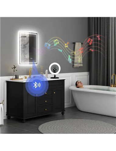 HOMCOM 50 x 70 cm Anti-Fog LED Bathroom Mirror, with Bluetooth and Clock - Silver Tone