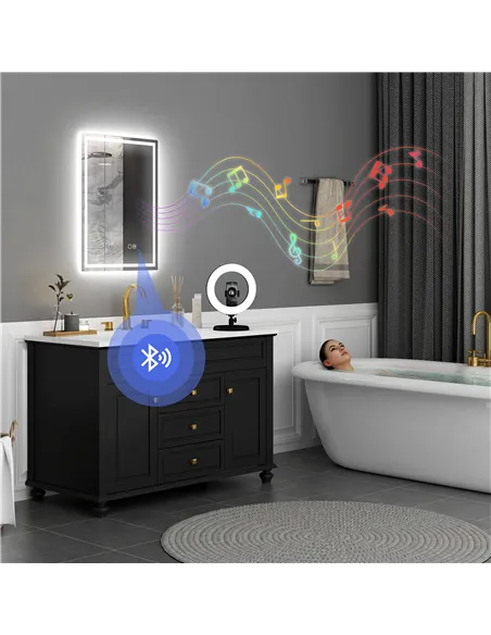 HOMCOM 50 x 70 cm Anti-Fog LED Bathroom Mirror, with Bluetooth and Clock - Silver Tone