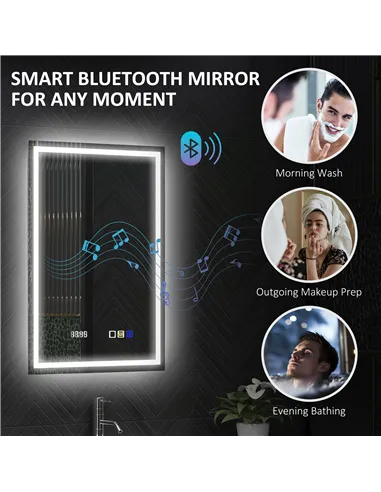 HOMCOM 50 x 70 cm Anti-Fog LED Bathroom Mirror, with Bluetooth and Clock - Silver Tone