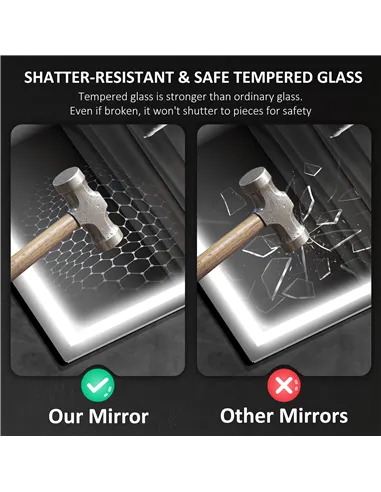 HOMCOM 50 x 70 cm Anti-Fog LED Bathroom Mirror, with Bluetooth and Clock - Silver Tone