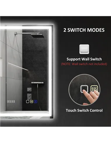 HOMCOM 50 x 70 cm Anti-Fog LED Bathroom Mirror, with Bluetooth and Clock - Silver Tone