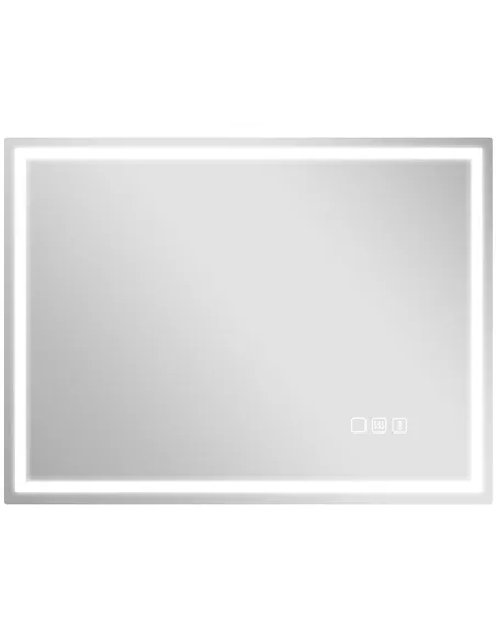 HOMCOM 60 x 80 cm Anti-Fog LED Bathroom Mirror, with Bluetooth and Clock - Silver Tone