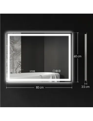 HOMCOM 60 x 80 cm Anti-Fog LED Bathroom Mirror, with Bluetooth and Clock - Silver Tone