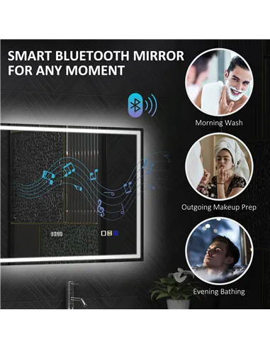 HOMCOM 60 x 80 cm Anti-Fog LED Bathroom Mirror, with Bluetooth and Clock - Silver Tone