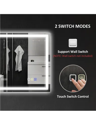 HOMCOM 60 x 80 cm Anti-Fog LED Bathroom Mirror, with Bluetooth and Clock - Silver Tone