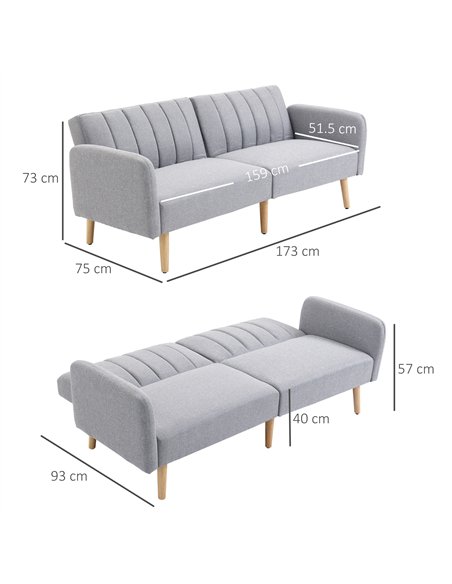 HOMCOM Three-Seater Sofa Bed, with Split Back - Light Grey