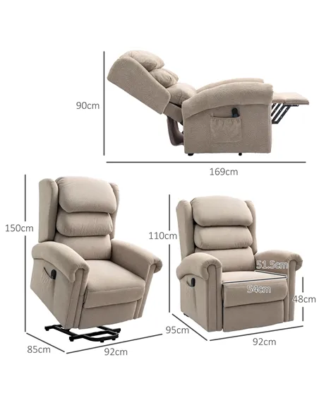 HOMCOM Velvet-Feel Electric Riser Recliner Chair - Khaki