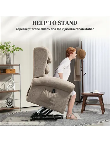 HOMCOM Velvet-Feel Electric Riser Recliner Chair - Khaki