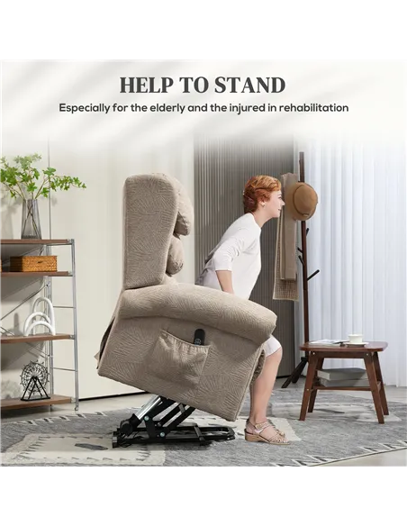 HOMCOM Velvet-Feel Electric Riser Recliner Chair - Khaki