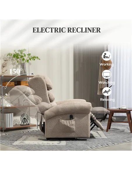 HOMCOM Velvet-Feel Electric Riser Recliner Chair - Khaki