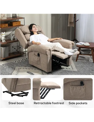 HOMCOM Velvet-Feel Electric Riser Recliner Chair - Khaki