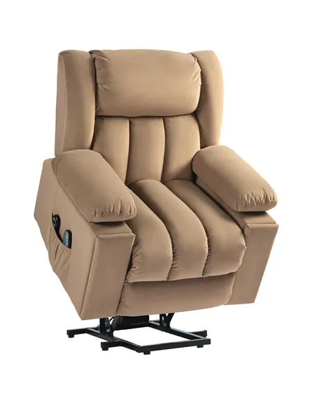 HOMCOM Velvet-Feel Electric Riser, Recliner and Massage Armchair - Light Brown