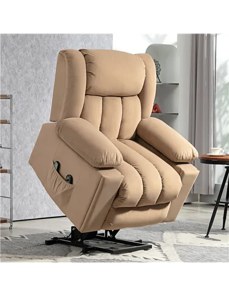 HOMCOM Velvet-Feel Electric Riser, Recliner and Massage Armchair - Light Brown