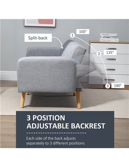 HOMCOM Three-Seater Sofa Bed, with Split Back - Light Grey