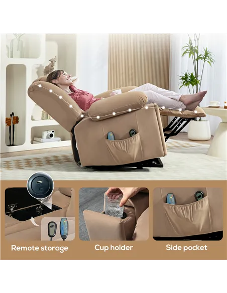 HOMCOM Velvet-Feel Electric Riser, Recliner and Massage Armchair - Light Brown