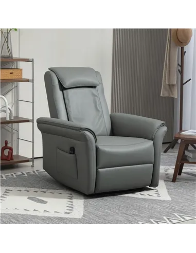 HOMCOM Recliner Armchair with 3D Kneading Massage, Breathable Leather Recliner Chair with Back Massager and Headrest, Electric R