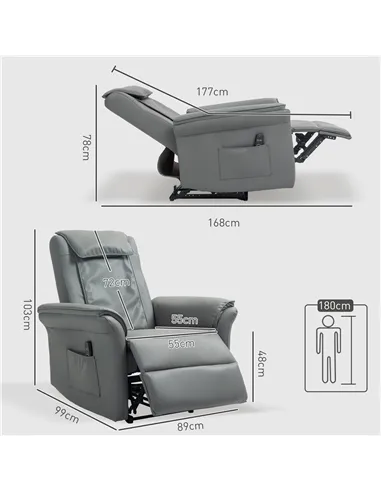 HOMCOM Recliner Armchair with 3D Kneading Massage, Breathable Leather Recliner Chair with Back Massager and Headrest, Electric R