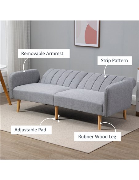 HOMCOM Three-Seater Sofa Bed, with Split Back - Light Grey