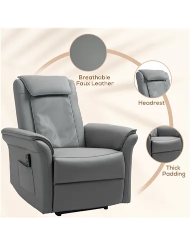 HOMCOM Recliner Armchair with 3D Kneading Massage, Breathable Leather Recliner Chair with Back Massager and Headrest, Electric R