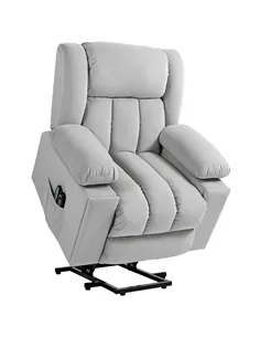 HOMCOM Velvet-Feel Electric Riser, Recliner and Massage Armchair - Light Grey