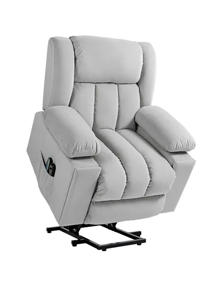 HOMCOM Velvet-Feel Electric Riser, Recliner and Massage Armchair - Light Grey