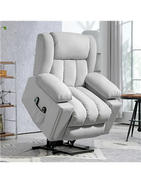 HOMCOM Velvet-Feel Electric Riser, Recliner and Massage Armchair - Light Grey