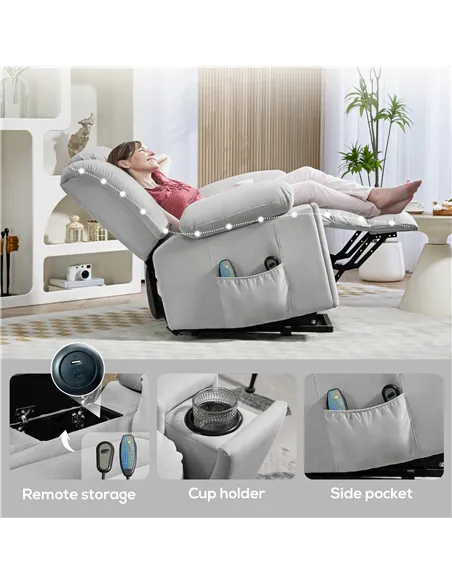 HOMCOM Velvet-Feel Electric Riser, Recliner and Massage Armchair - Light Grey