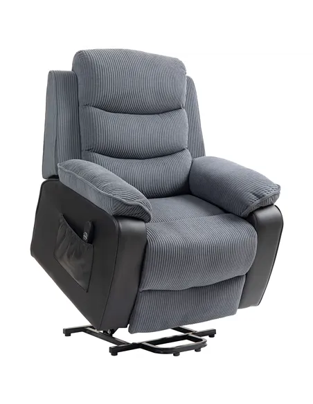 HOMCOM Overstuffed Corduroy Electric Lift Chair - Dark Grey