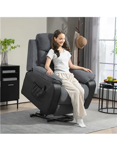 HOMCOM Overstuffed Corduroy Electric Lift Chair - Dark Grey